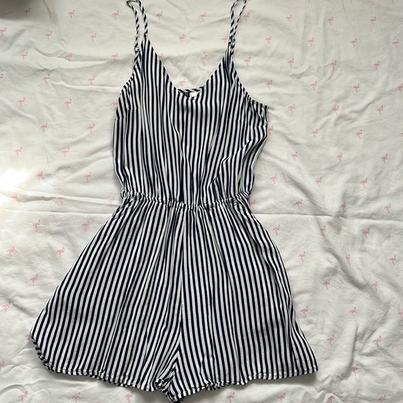 Blue and White Stripped Romper - Picture 1 of 3